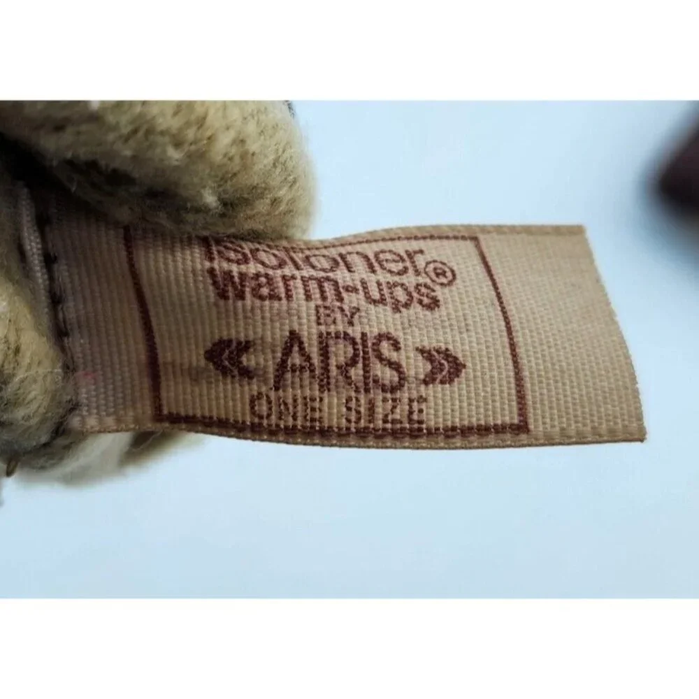 VTG Aris Isotoner Brown Fleece Lined Gloves Suede Tan‎ Trim Warm Ups One Size